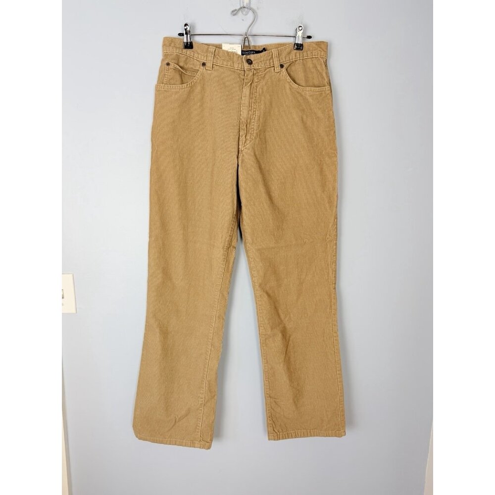 NWT Sonoma Corduroy Pants Mens 33x32 Tan Casual 5 Pocket Cotton Outdoors